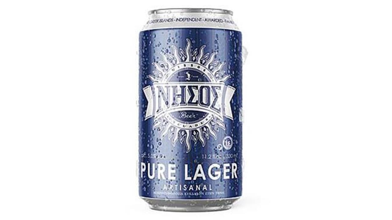 Η «ΝΗΣΟΣ PURE LAGER» σε κουτάκι από τη μπύρα «ΝΗΣΟΣ»