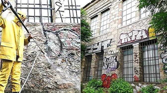 Ακόμα ένα κτίριο της Αθήνας καθαρίζει από γκραφίτι