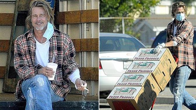 Αγνώριστος Μπραντ Πιτ με μάσκα μοιράζει τρόφιμα