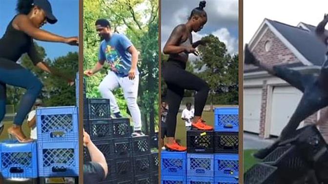 Σκαρφαλώνουν σε άδεια πλαστικά κιβώτια και σπάνε τα μούτρα τους