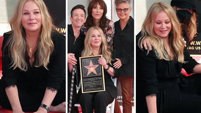 H Κριστίνα Άπλγκεϊτ με μπαστούνι σε τελετή βράβευσής της