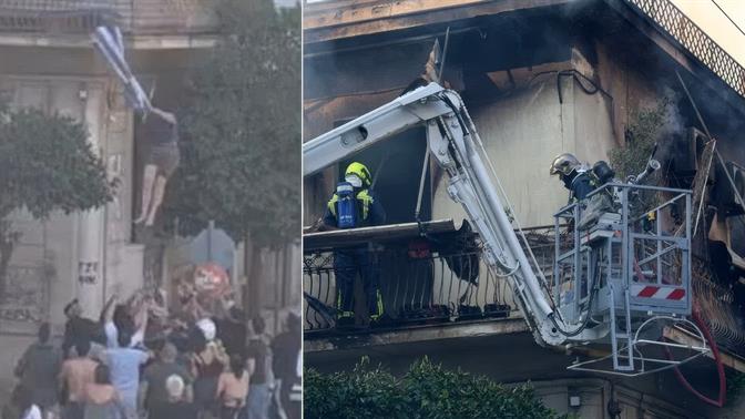 Φωτιά στην Καλλιθέα: Συγκλονιστικό το βίντεο με την 75χρονη που πηδά από το μπαλκόνι για να σωθεί