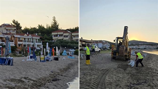 «Ξήλωσαν» 100 ομπρέλες και ξαπλώστρες από παραλία της Χαλκιδικής