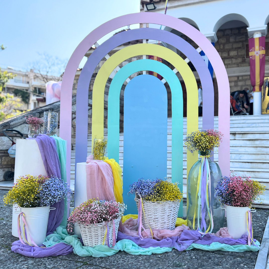 στολισμός βάπτισης ουράνιο τόξο